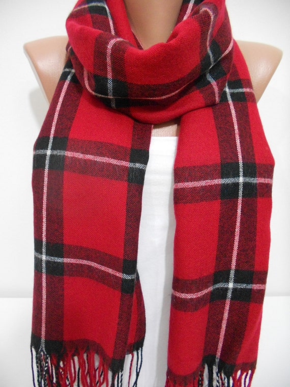 Christmas Shawl Scarf Christmas Gift Red Plaid Scarf by ScarfClub