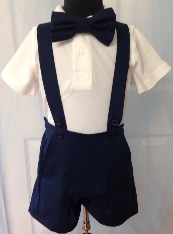 Boys suspender shorts with matching bow tie. by DesignsByGrammy