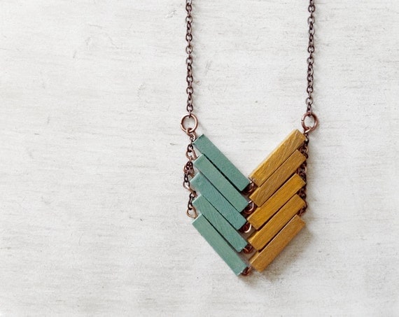 Wood Geometric Necklace // AUSTRALIA // Minimal Jewelry // Mint // Yellow // Mustard // Hand-Painted Necklace // Modern Necklaces // Chevron