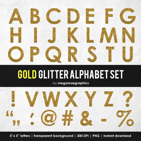 clipart alphabet set 5x5 printable gold glitter alphabet