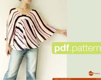 PDF sewing pattern Women Kimono sleeve tunic -Warabi- (size 34-48)