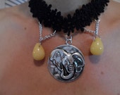 Black Thread Elephant and Yellow Glass Beads Ckoker