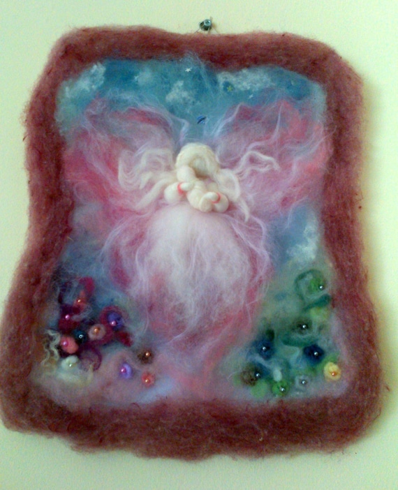 Items similar to Needle Felted Picture Wall Art Protecting Angel