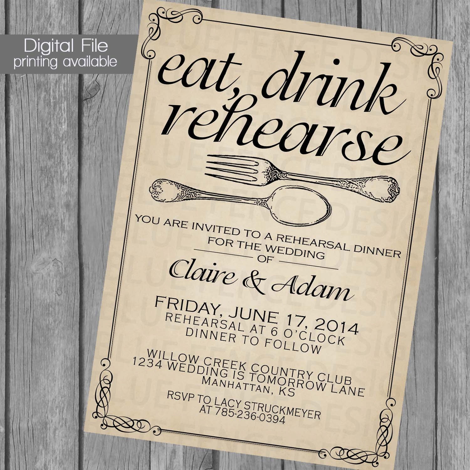 Printable Rehearsal dinner invitation template wedding