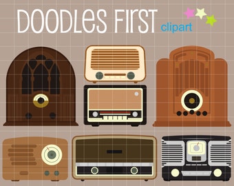 Retro Style Radios Digital Clip Art for Scrapbooking Card Making Cupcake Toppers Paper Crafts