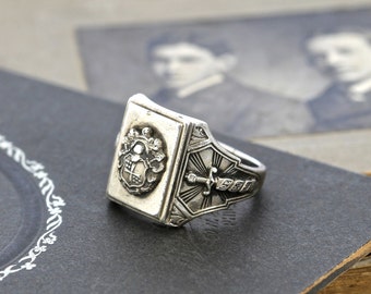 Antique Sterling DeMolay Signet Ring, Vintage Circa 1920 Coat of Arms ...