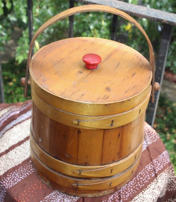 Items similar to Large Wood Bucket with lid, Bentwood Handle Firkin