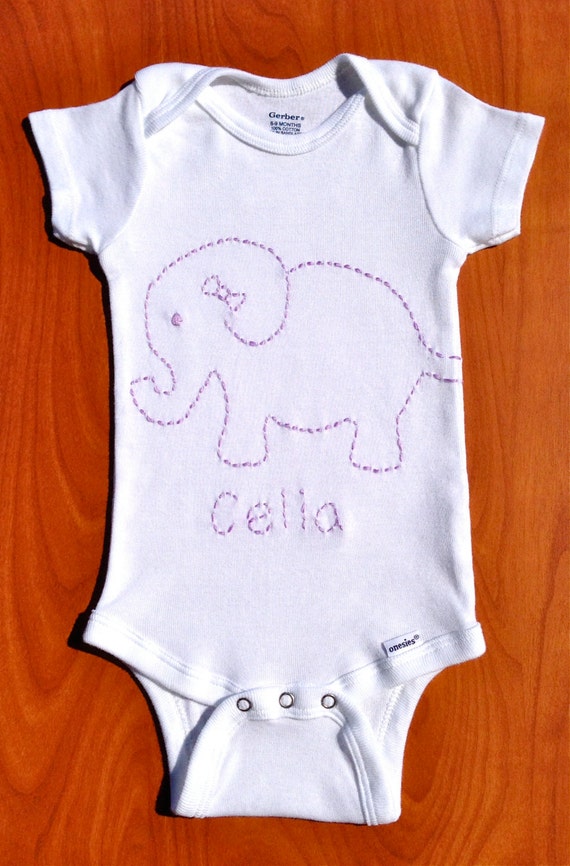 Personalized Hand Embroidered Elephant Onesie by PocketThreads