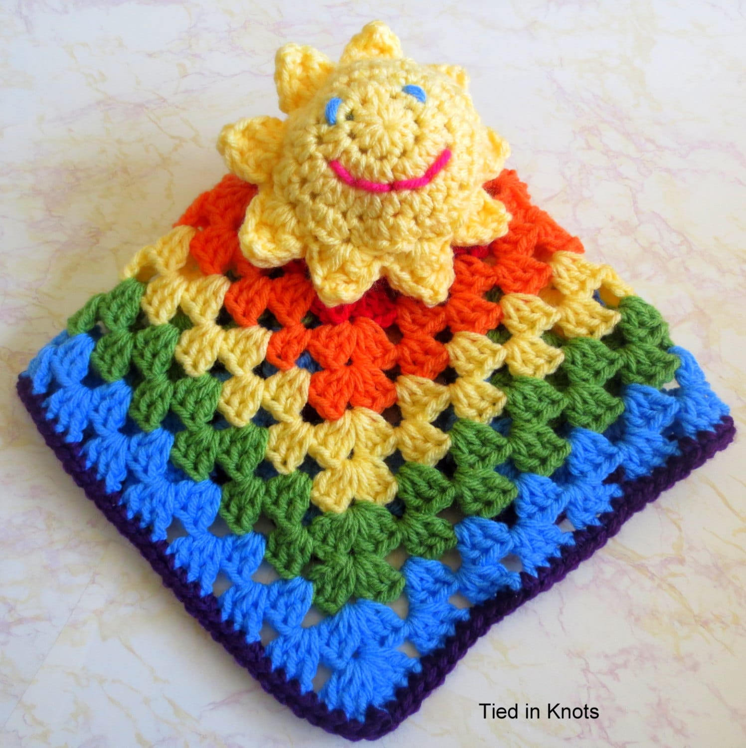 Crochet Sunshine Rainbow Lovey Baby Snuggle Blanket Baby