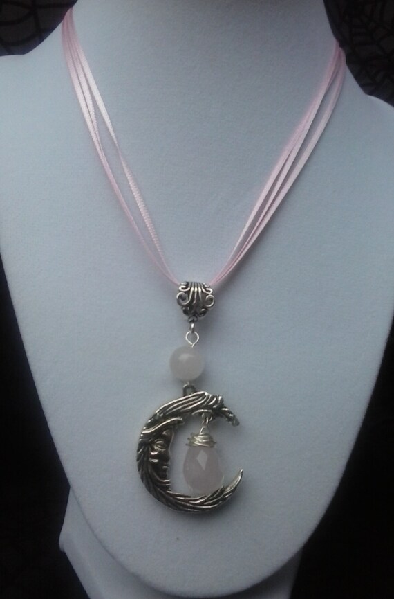 Maiden Moon Aspect with Two Rose Quartz  Necklace