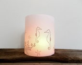 Candle cover // illustrated on paper with seahorse, coral and seastars // home decoration // birthday or wedding decoration // luminary