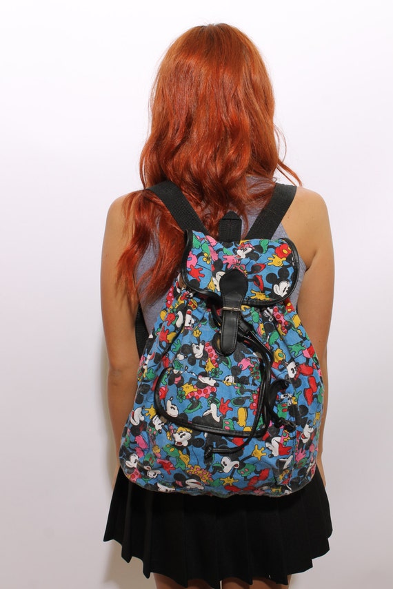 Items Similar To 90's VINTAGE DISNEY BACKPACK Mickey Mouse Print Denim ...