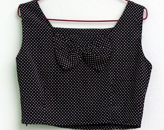 polka dot top / black and white crop top / small