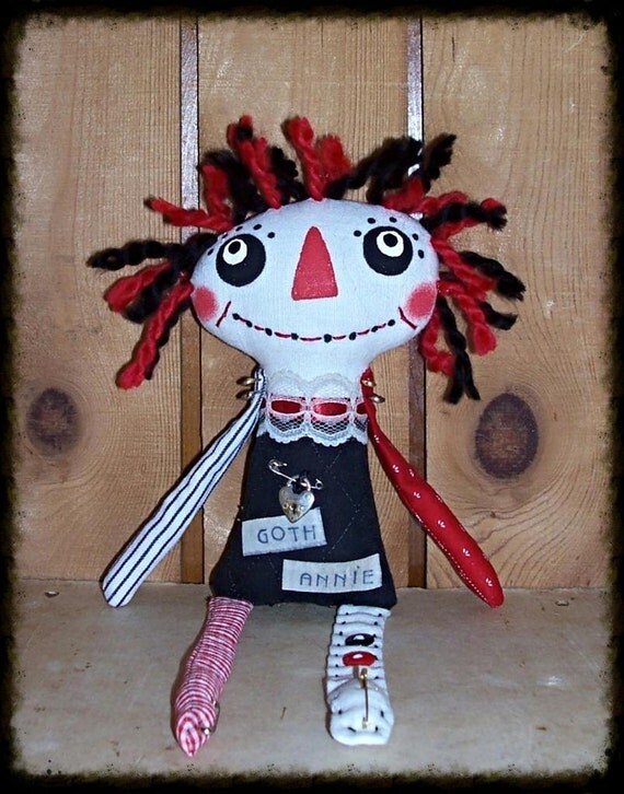 Folk Art Primsical Whimsical Whimsy Goth Raggedy Annie Ann Art Doll "Manda" FosterChild Whimseys