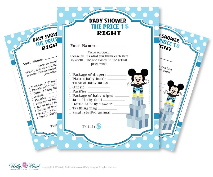 Boy Mickey Mouse Price is Right Game Printable Card for Baby Mickey Mouse Shower DIY Blue White Polka - ONLY digital file - aa23bs12