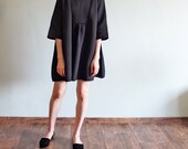 60s-inspired v-neck 3/4 sleeves jacquard texture tent dress/ maternity dress