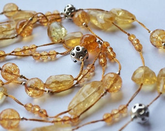 Yellow necklace, Citrine necklace, Orange necklace, Three strands ...