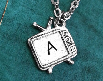 TV Necklace, Personalized Necklace, TV Pendant, Custom Necklace, Television Necklace, Monogram Necklace, Silver Tv Charm Necklace, Tv Gift