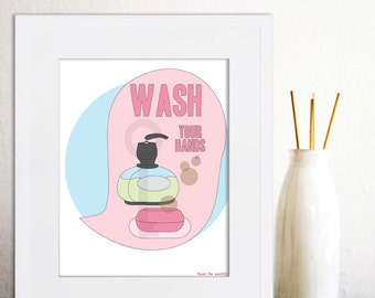 Printable Manner 's Poster , Bathroom Sign , Wash Your Hand , Kids Nursery Art Print , Children Bath Rules Wall Art