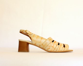 90s orangey leather strappy sandals tortoiseshell effect s 39/ US 8.5/ UK 6