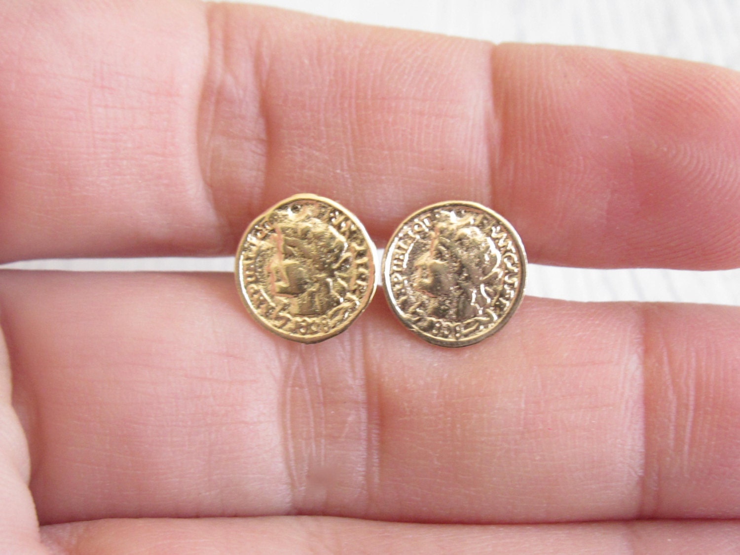 Gold Studs Gold Coin Earrings Gold Earrings Tiny by baronykajd
