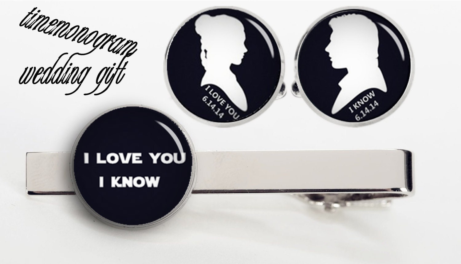 Han Solo & Princess Leia cufflinks, i love you i know, custom date cuff links, star wars cufflinks, Geekery Steampunk cufflink, groom gift steampunk buy now online