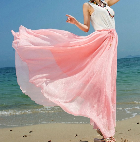 Light pink Chiffon skirt Long skirt Party by FashionStyleClothing