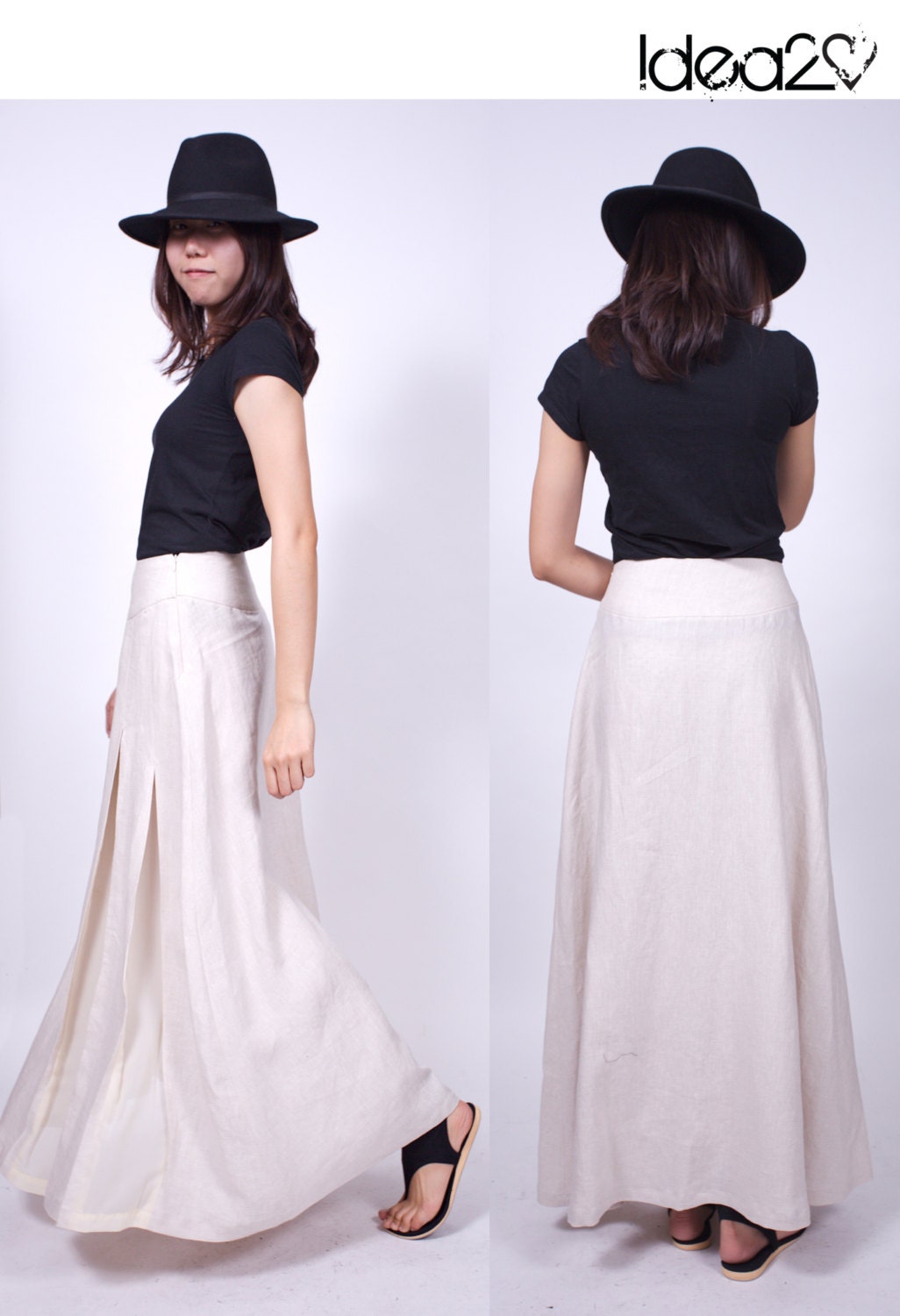 Glittering Sky Off White Maxi Linen Skirt Hidden Chiffon