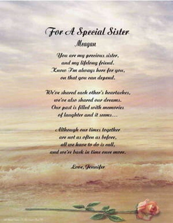 Items similar to Personalized Poem For Sister Gift for Birthday ...