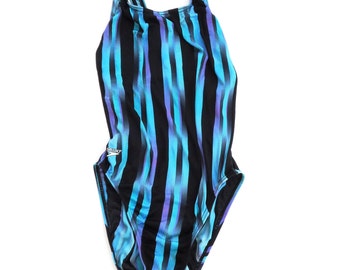 80s One Piece Swimsuit Speedo Modest Swimwear Striped Pattern Slimming ...