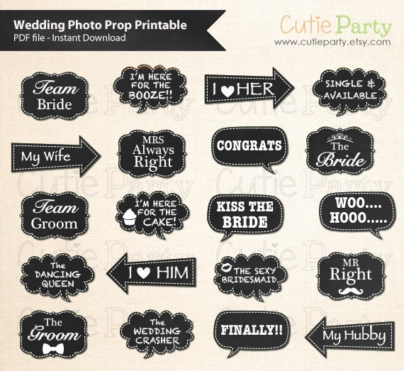Wedding Photo Booth Prop, Chalkboard Wedding Speech Bubble Photo Booth Prop, Instant Download, Party Printable