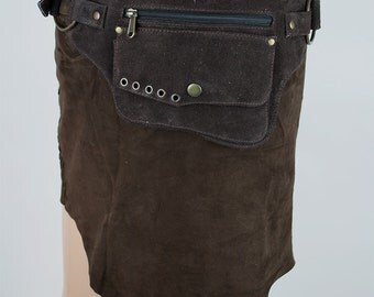 Suede leather belt pouch, belt bag, fanny pack, belt with pockets (good for iPhone 5, 5s, 6, 6s, SE, 7, 7s, 8 and more) - Pelesit (0016)