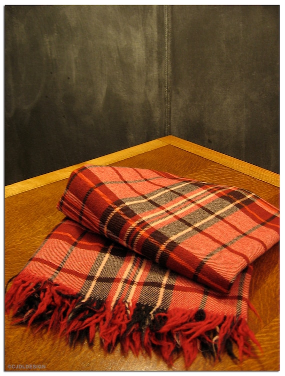 Vintage Large Wool Plaid Tartan Hand Woven Blanket by NOWHEREgoods