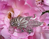 Vintage handmade brooch, 925 sterling silver with pink zirconium