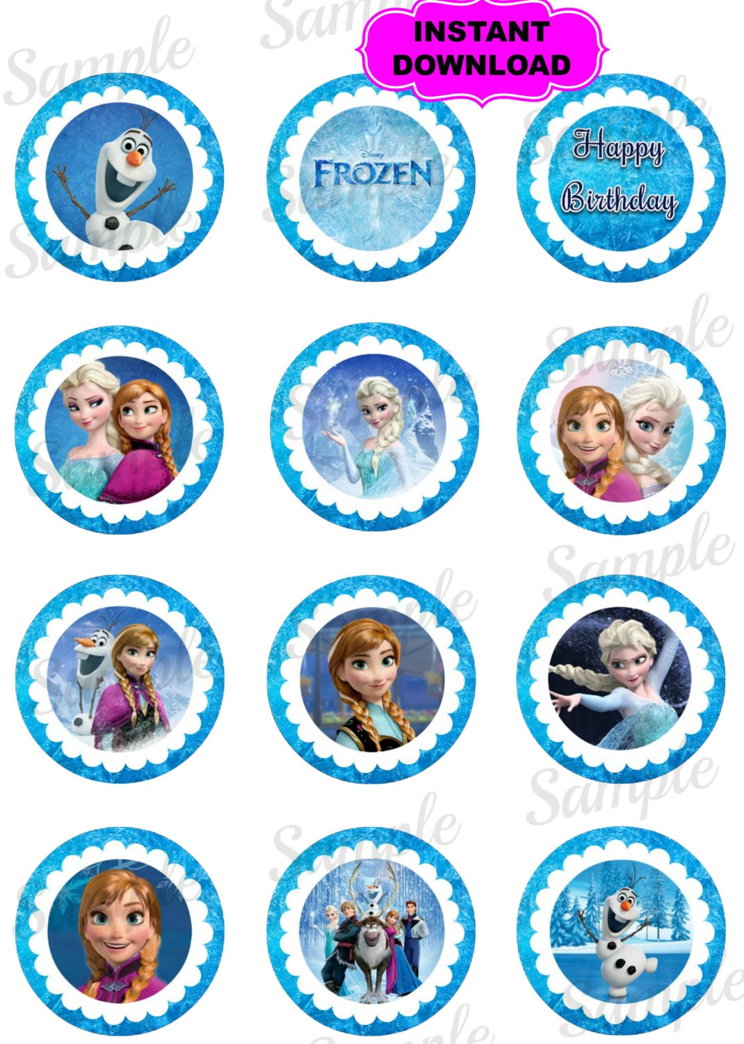 Frozen 2 Round Cupcake Topper Princess Printable
