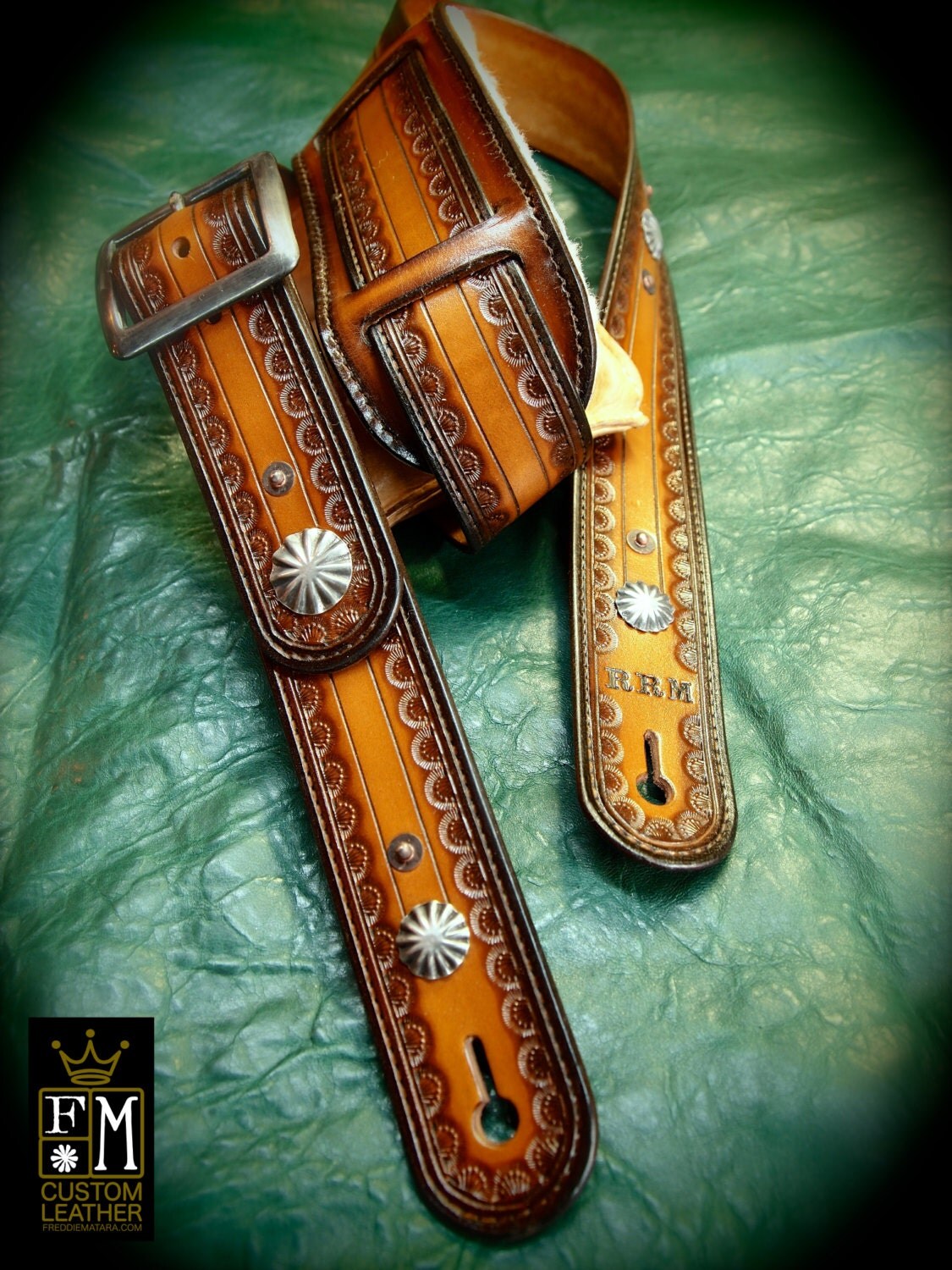 Leather Guitar strap Hand tooled Handmade OUTLAW Cowboy