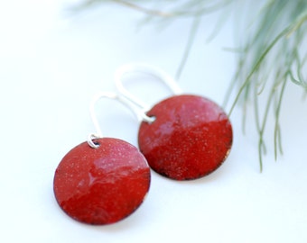 Red Earrings, Enameled Copper Earrings, Geometric Earrings, Christmas Jewelry, Holiday Earrings, Dangle Earrings - Christmas Eve