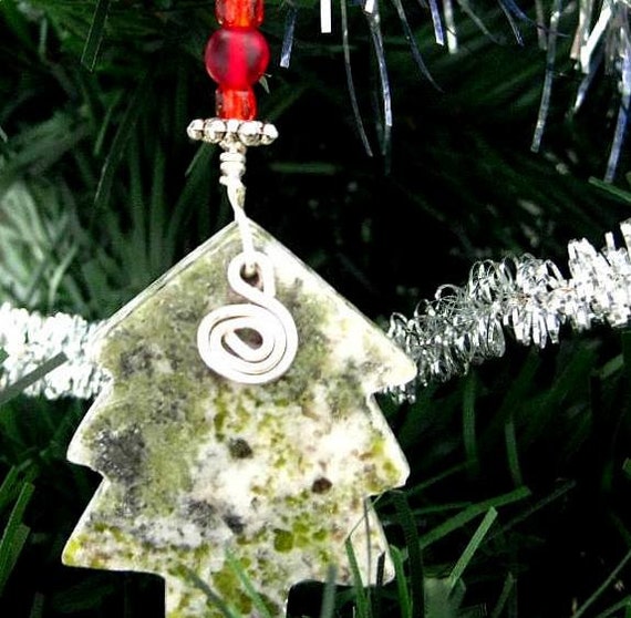 Celtic Connemara Marble Ornament. Irish Mini Tree with Spiral