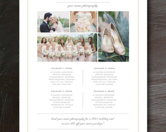 Photography Price List Template - Pricing Guide - Premade Branding Templates - Wedding Photographer Investment Design Template