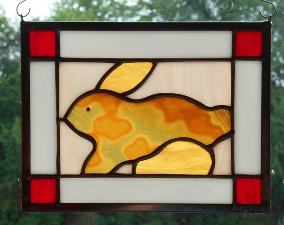 Stained Glass Panel Bunny Rabbit Shabby By Hummingawaysglassart