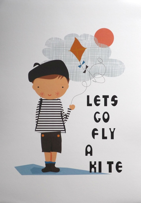 Poster - Boy and Kite  A3 Art Print