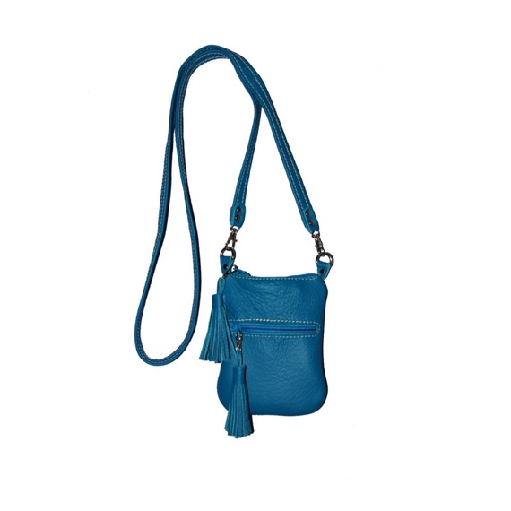 Small Leather iPhone 6 Purse Crossbody Bag Teal Blue