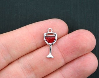 4 Wine Glass Charms Antique Silver Tone Red Wine - SC3496