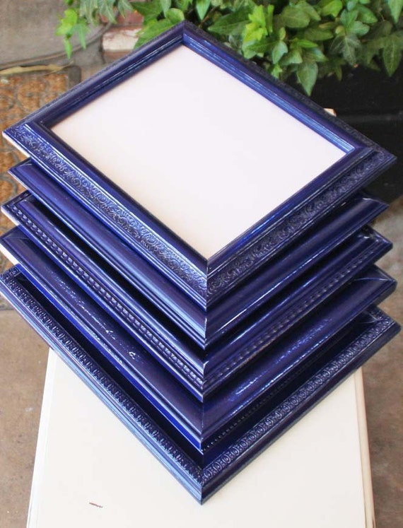 Items similar to Blue Frame 8x10 Shabby Chic Navy Blue Hand Painted