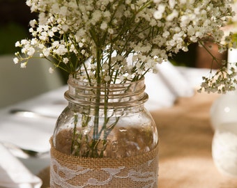 Items Similar To Burlap Wedding Centerpiece, Candle And Flower Vase 