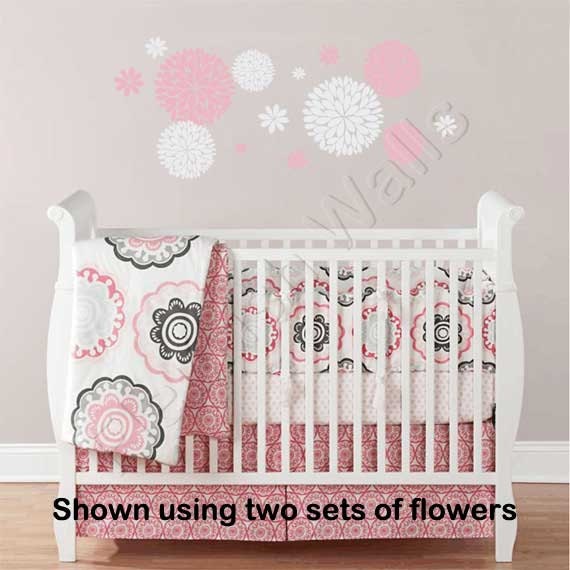 Baby Girl Wall Decal With Dahlia Flowers Baby Nursery Decor