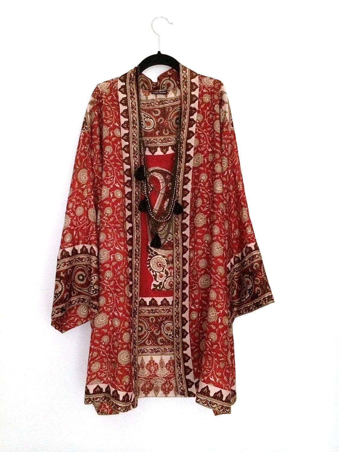 Silk Kimono jacket oversized / cocoon cover up red floral