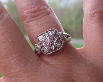 Diamond Sterling Promise Ring, Vintage Inspired, Made to Order
