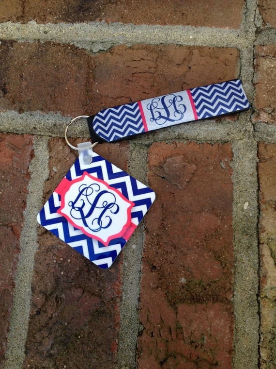 Items similar to Personalized Keychain and wristlet - Monogrammed key chain - wristlet Strap ...