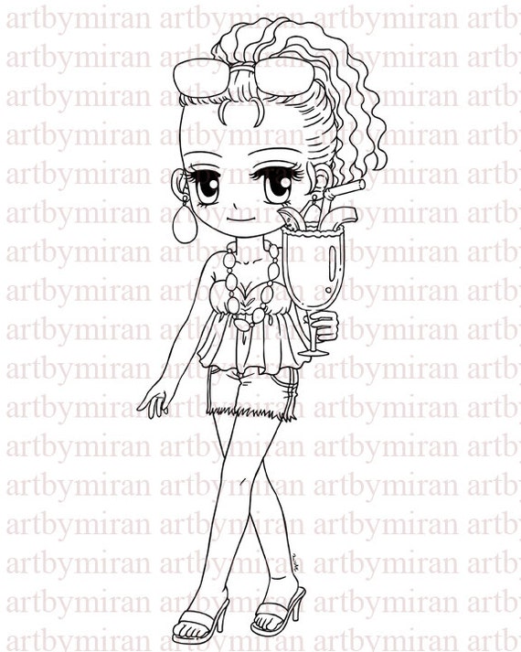 Digital Stamp-Cocktail Anne, Digi Stamp, Coloring page, Printable Line art for Card and Craft Supply